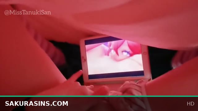 POV Cute Asian Girl Masturbates Watching Lesbian Hentai While Family Is Home Wet Pink Pussy