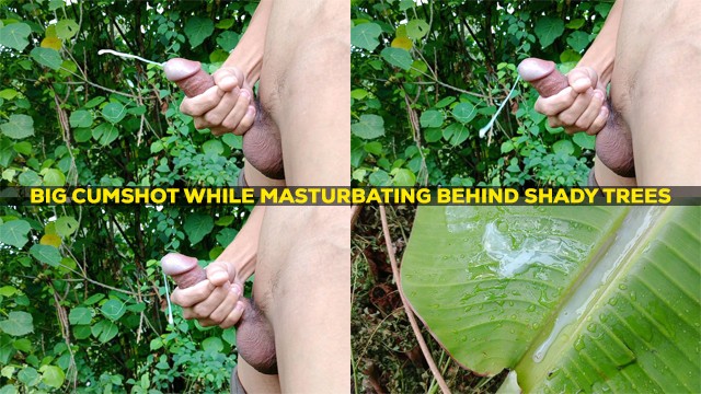 Indonesian Solo Masturbation: Heavy Cum Splash Behind Shady Trees