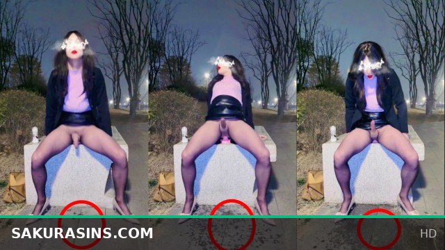 Slutty Chinese Ladyboy Gets the Park Sidewalk Soaked in Wild Outdoor Action