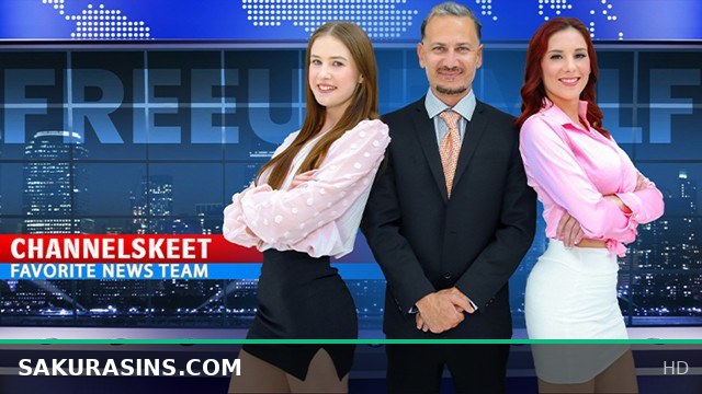Male News Anchor Frees His Redhead Colleague and 18-Year-Old Protester for Wild Threesome